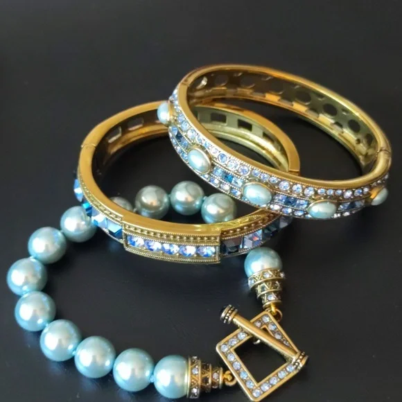 Heidi Daus Bronze Gold and Blue 3 Piece Bracelet Set - Picture 3 of 6